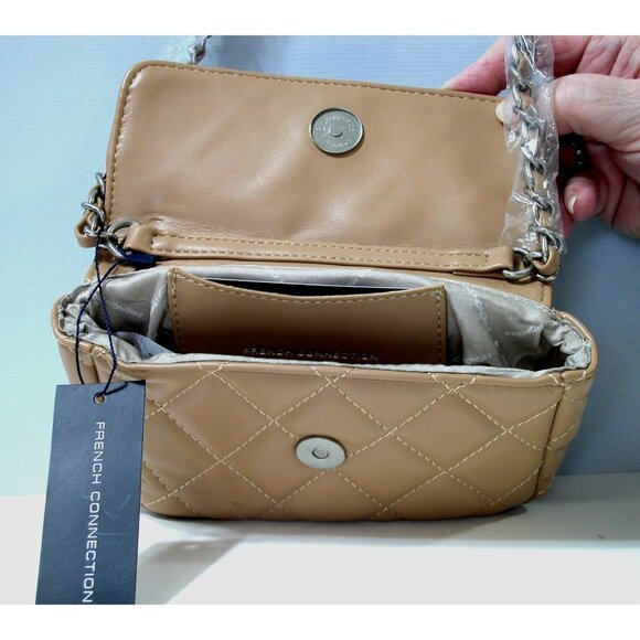 French Connection Quilted Latte Mini Bag With Chain Strap & Top Handle - Picture 2 of 5